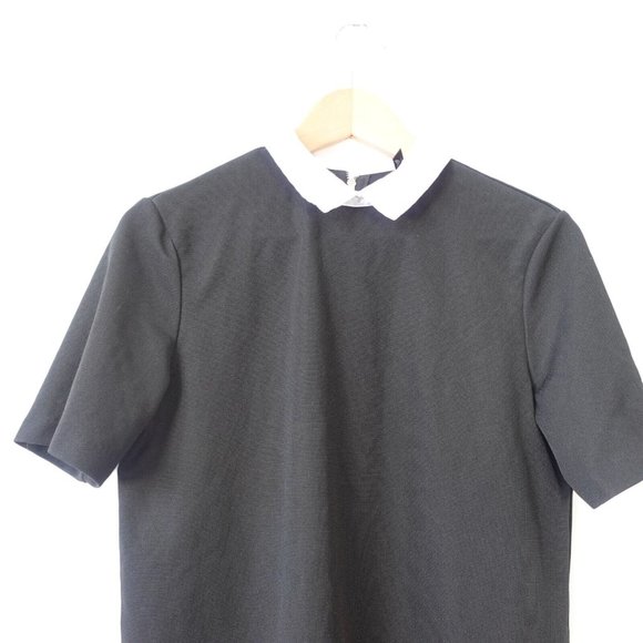 Black Sweater Dress Womens Small Mini Shift Collared Basic Minimal Classic LYDP - Picture 2 of 10